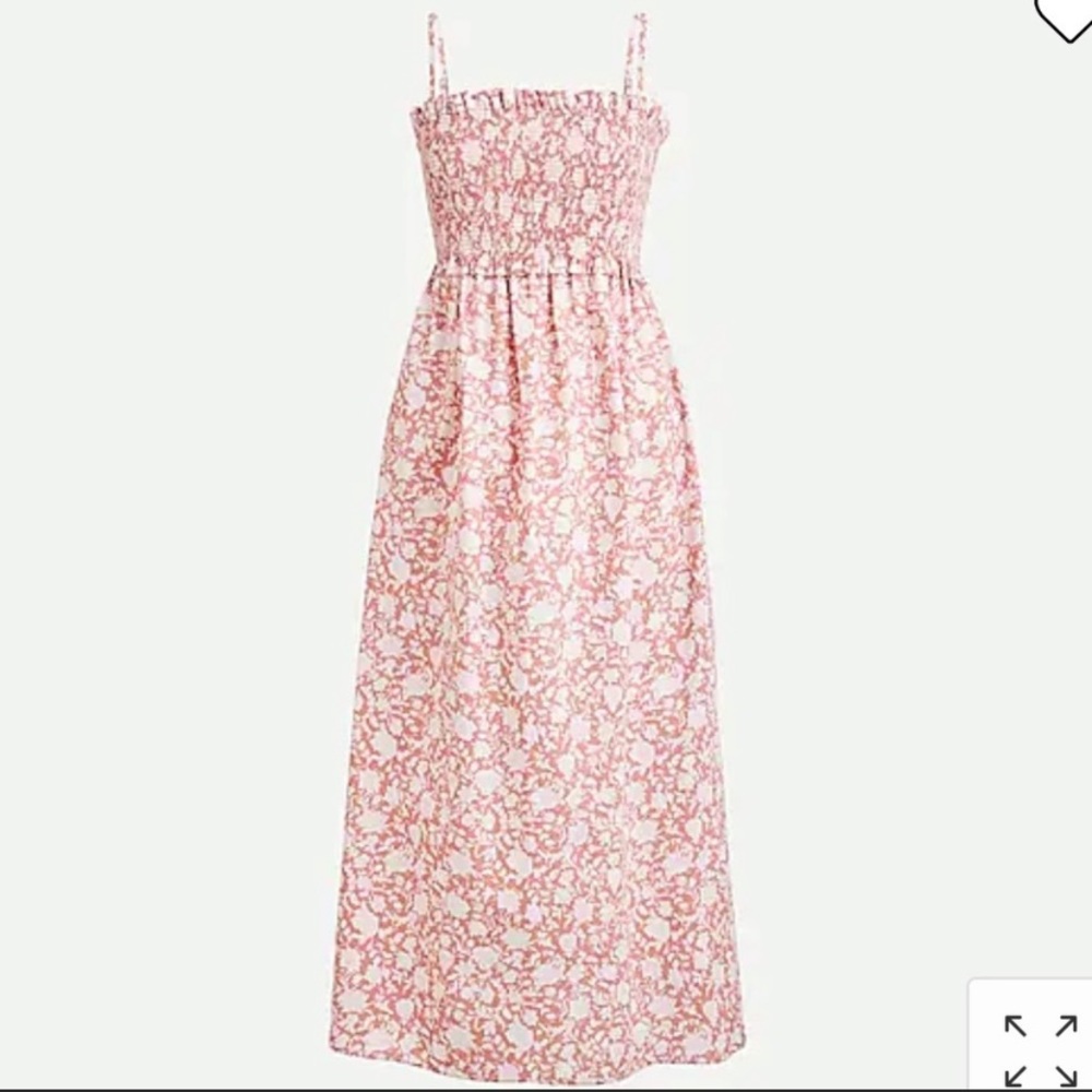 J. crew Smocked Cotton Poplin Dress in rose vines